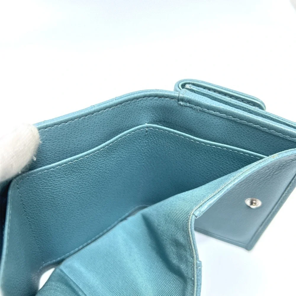 CHANEL Blue Leather Logo Wallet